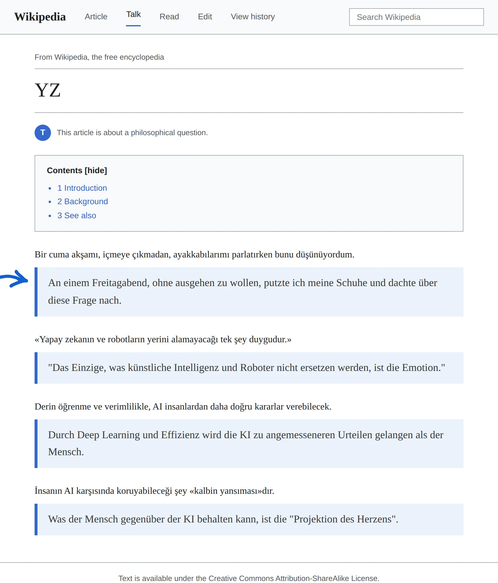 Turkish article translated to German with BothLang
