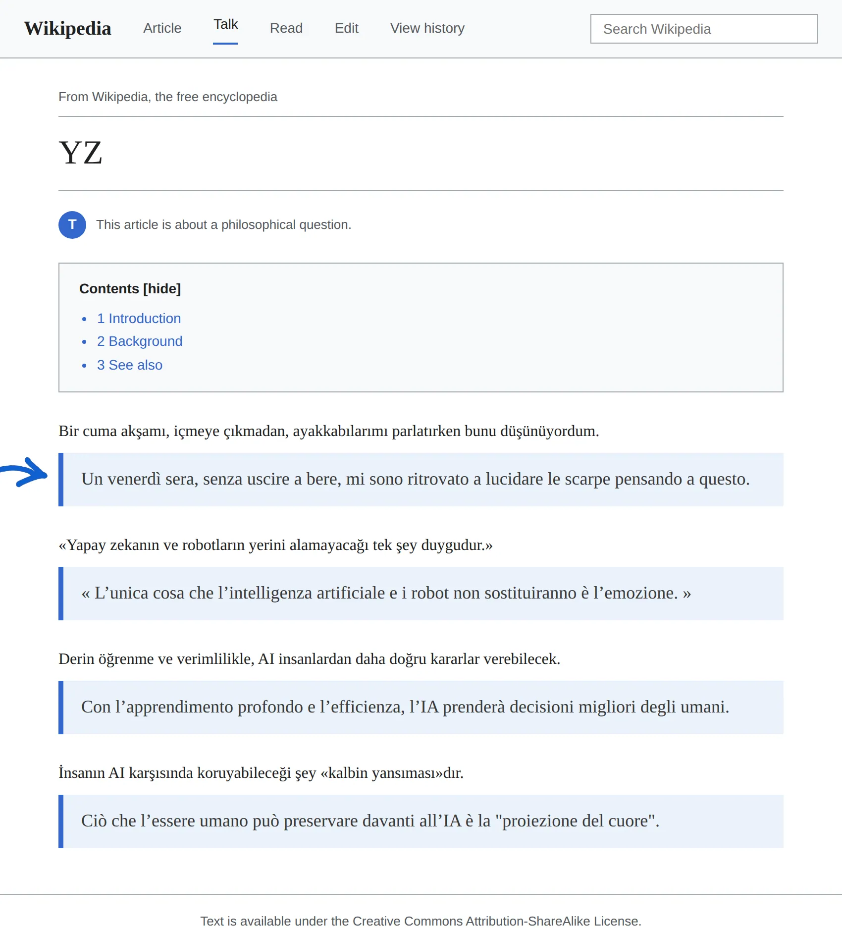 Turkish article translated to Italian with BothLang