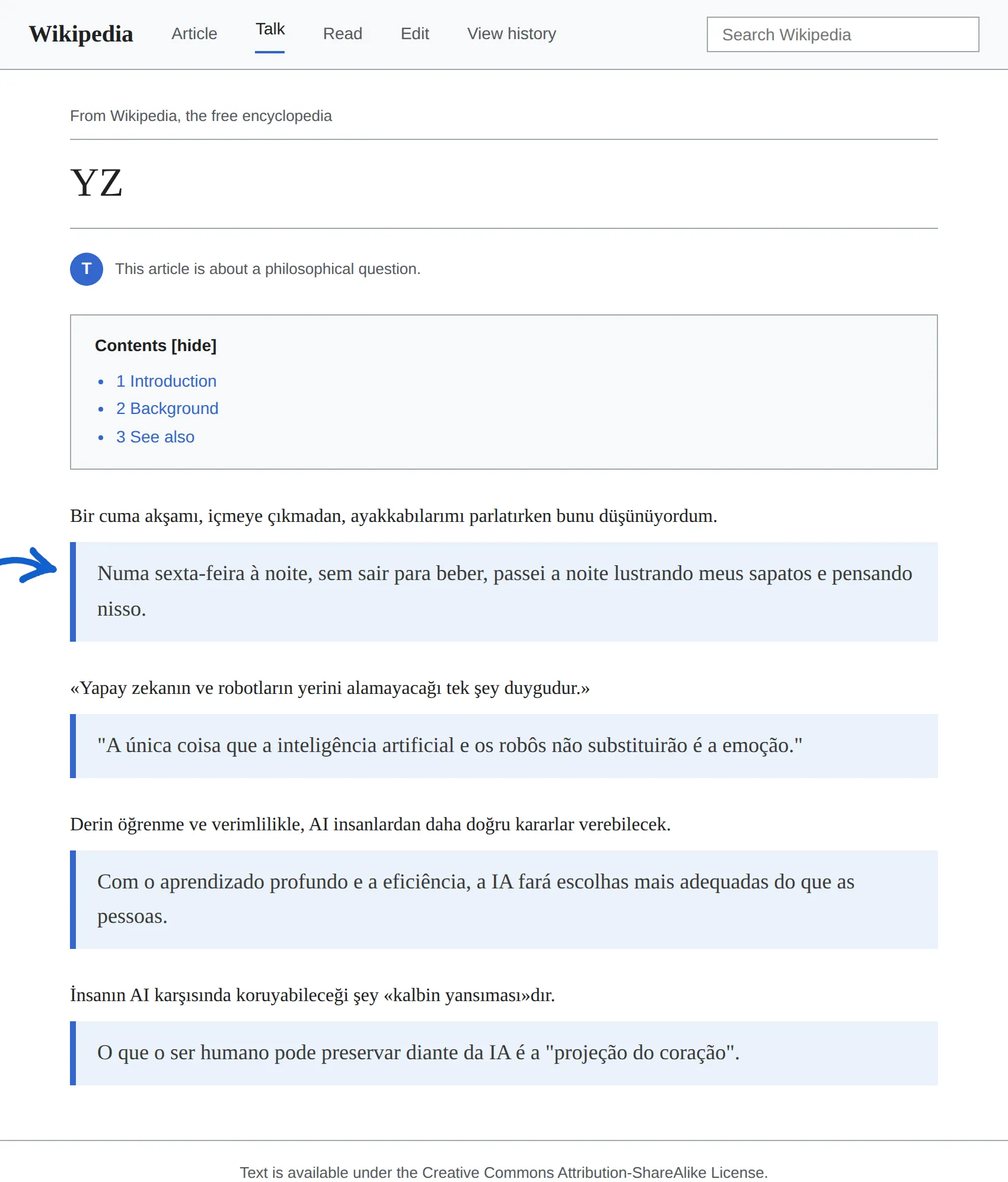 Turkish article translated to Portuguese with BothLang