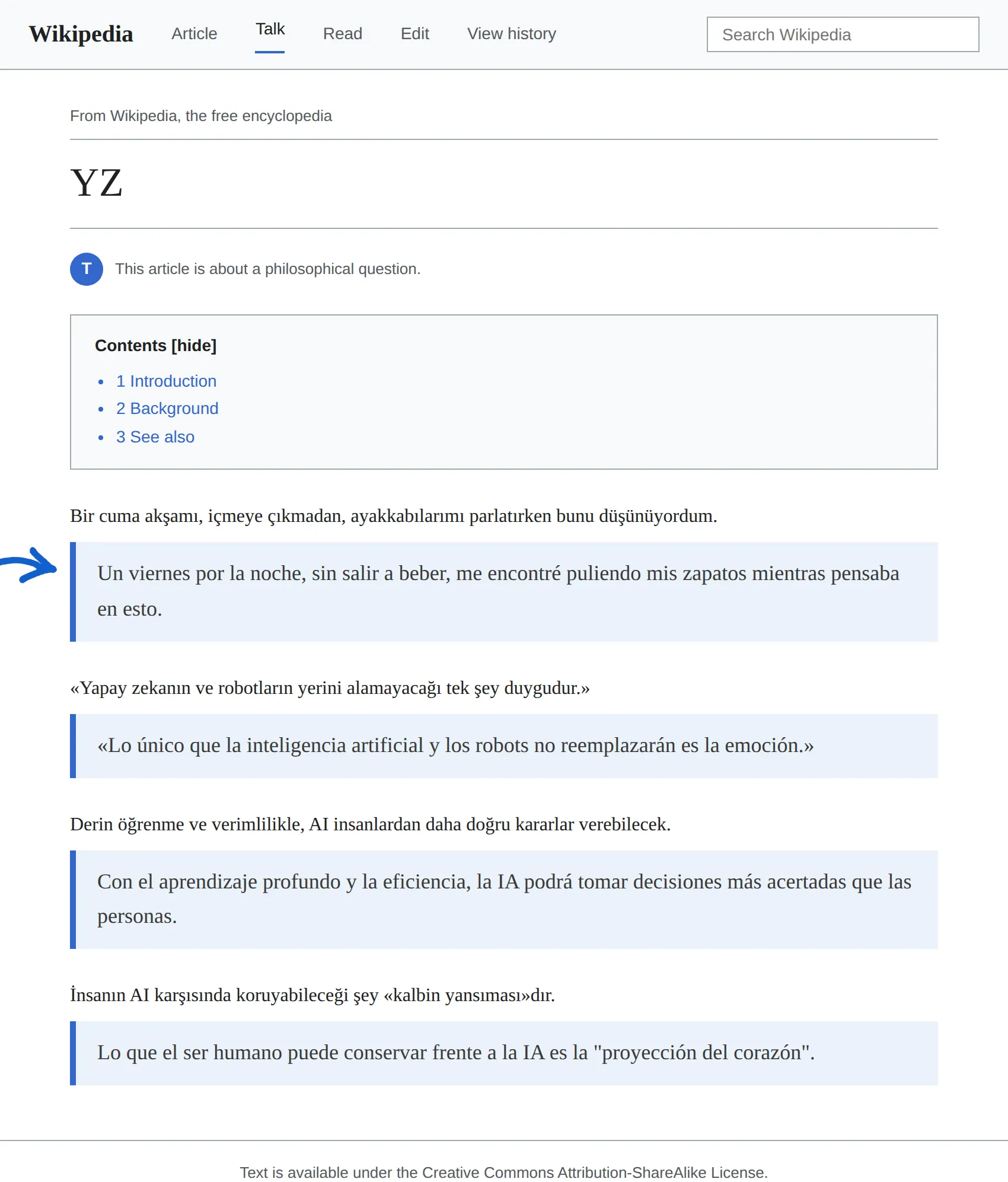 Turkish article translated to Spanish with BothLang