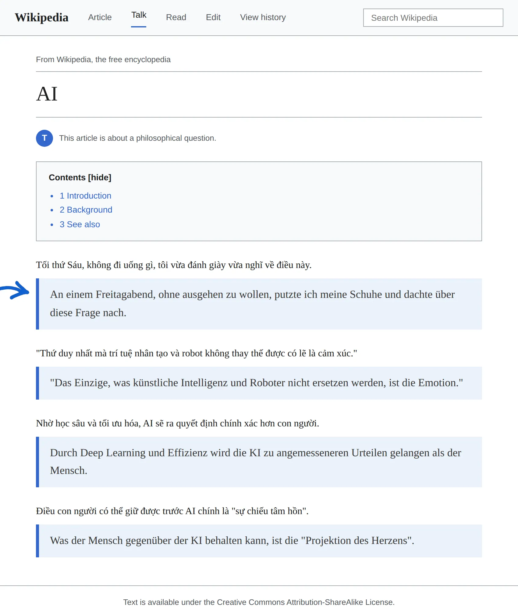 Vietnamese article translated to German with BothLang
