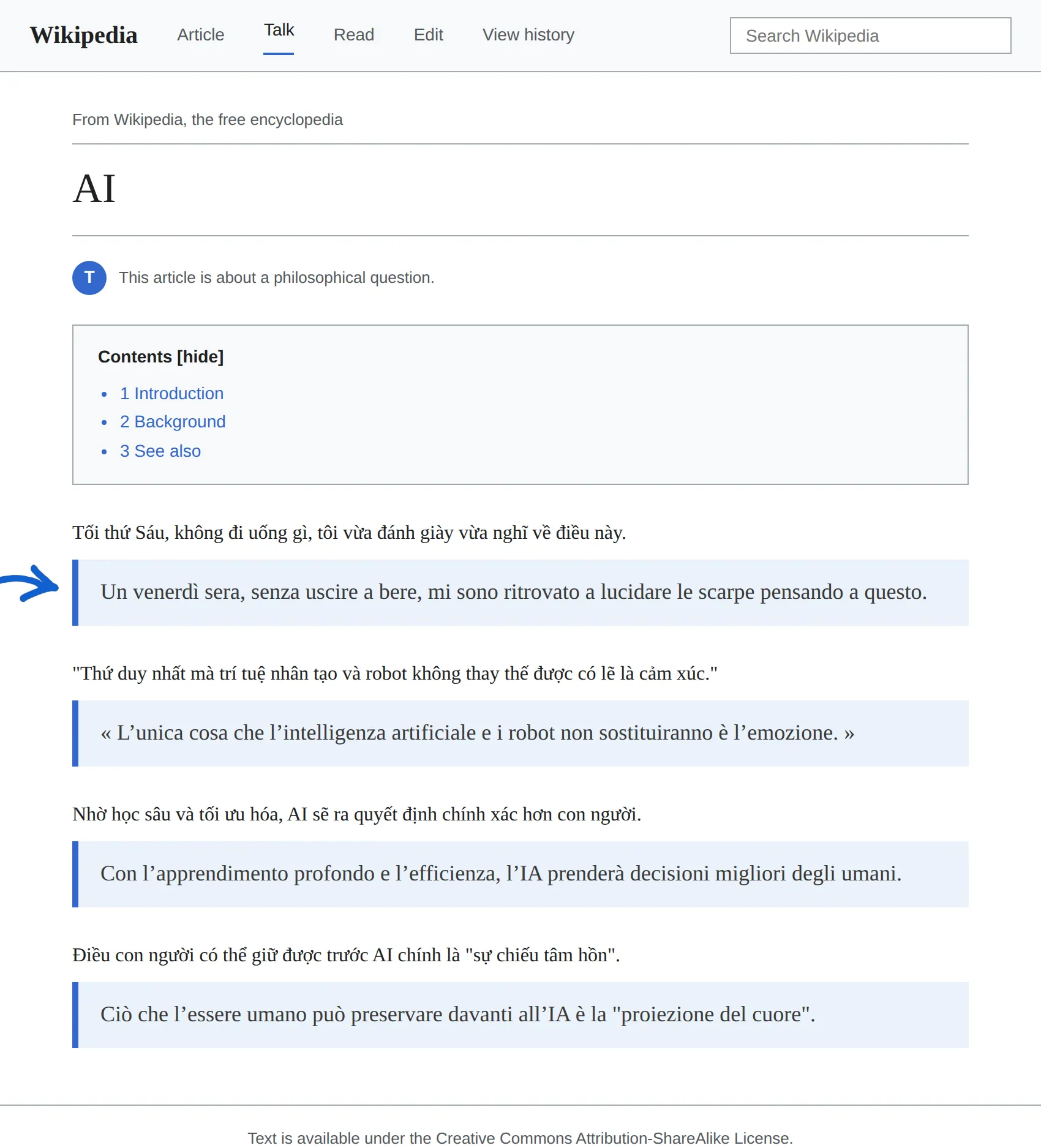 Vietnamese article translated to Italian with BothLang