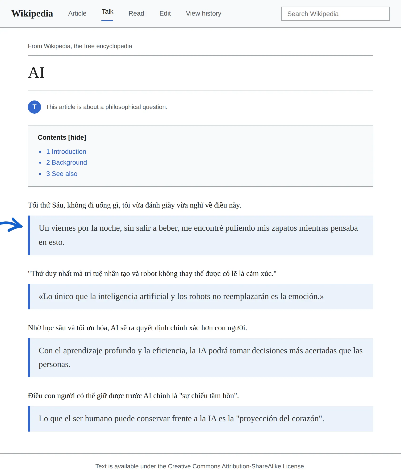 Vietnamese article translated to Spanish with BothLang