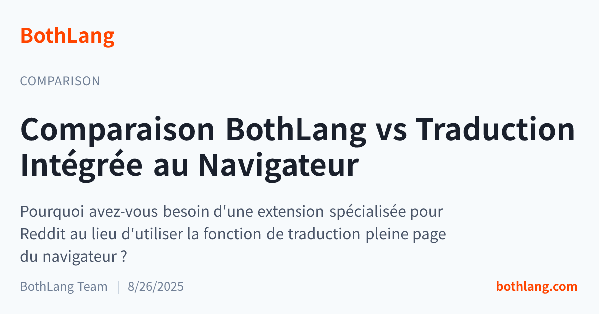 Comparaison BothLang vs Traduction Intégrée au Navigateur